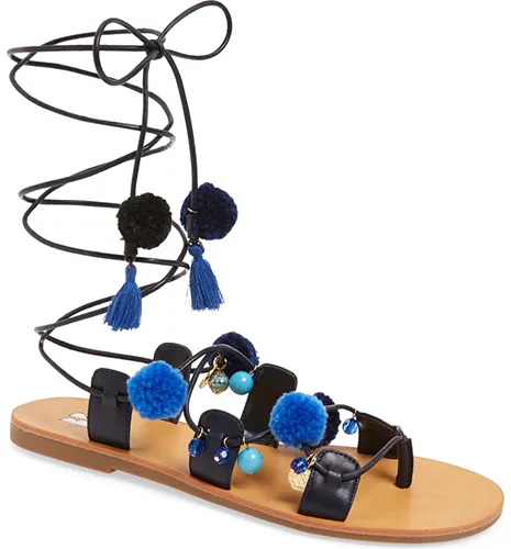 Laney Pompom Lace-Up Sandal