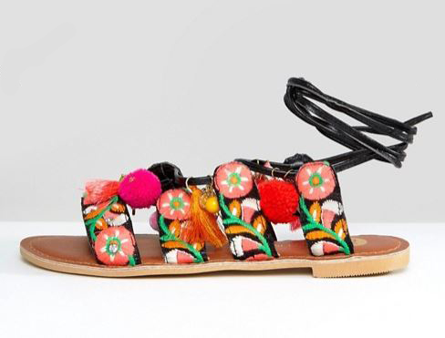 River Island Strappy Flat Sandals With Pom Poms