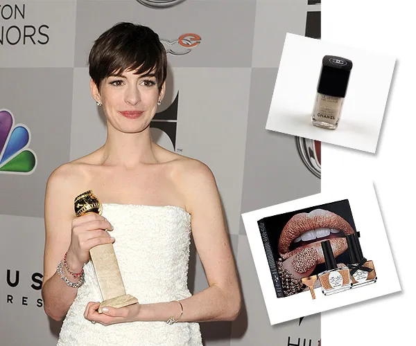 Anne Hathaway in Chanel 'Pearl Drop' And Ciate 'Caviar Pearls' Image from SHEfinds