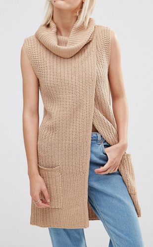 Brave Soul Roll Neck Open Front Sweater