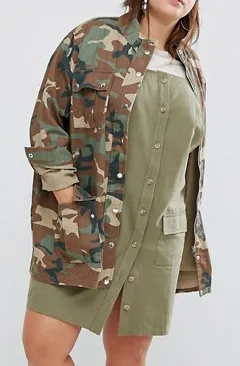 Daisy Street Plus Camo Utility Jacket With Pockets