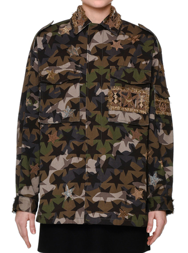 ValentinoStar-Embroidered Camouflage Field Jacket