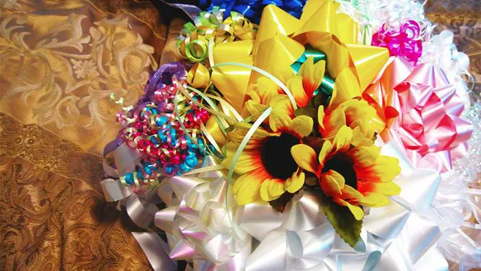 Unique bow bouquet design for wedding florals.