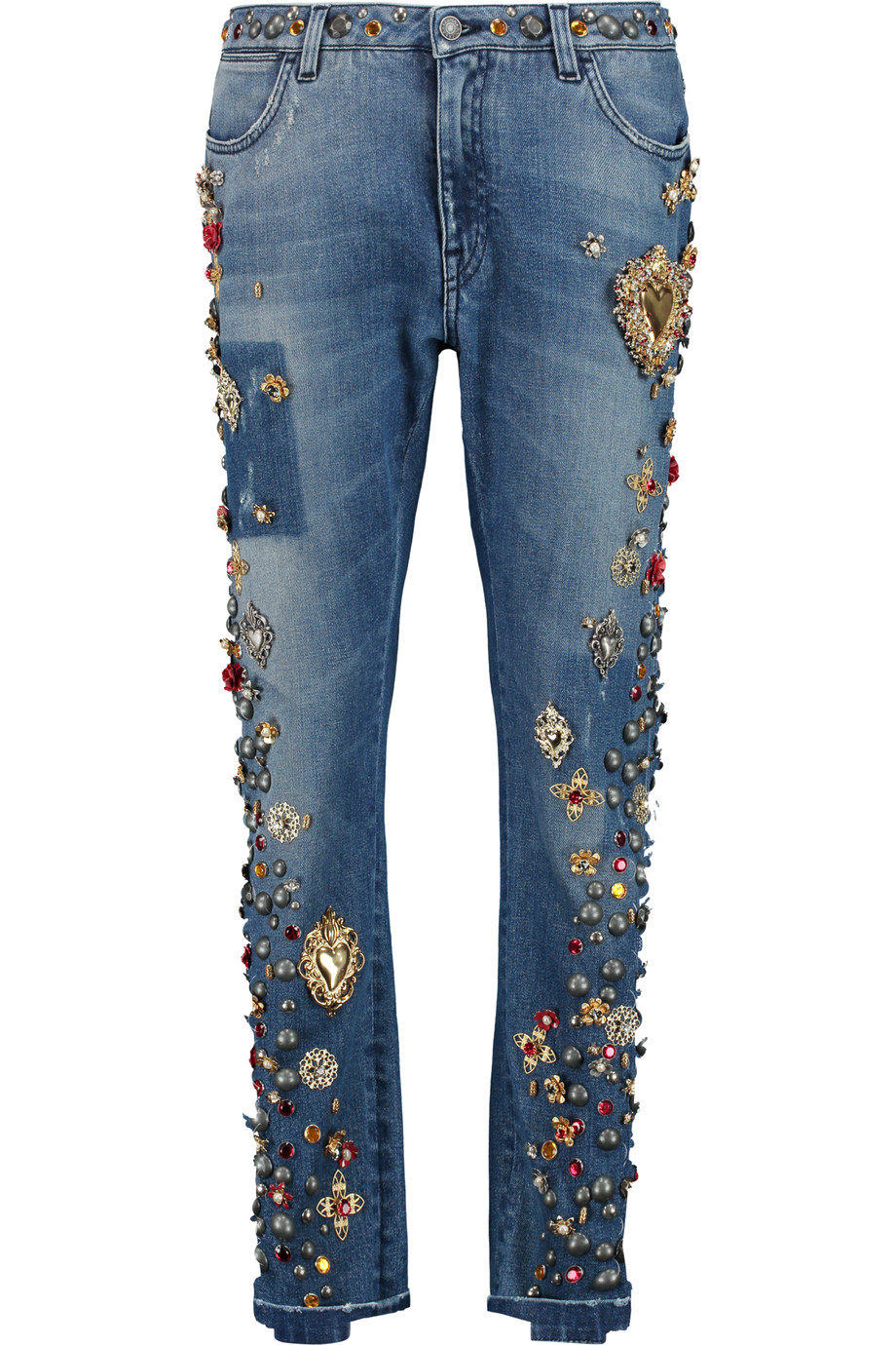 Dolce & Gabbana Embellished Low Rise Straight Leg Jeans