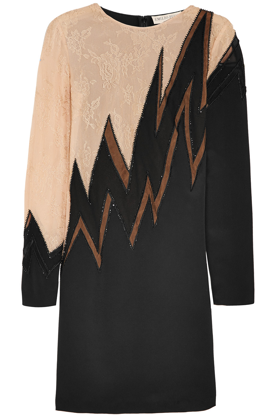 Emilio Pucci Lace and Mesh Paneled Silk Blend Mini Dress
