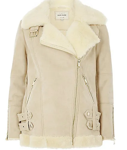 Cream faux suede aviator jacket