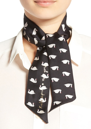 kate spade new york 'swans' skinny silk scarf