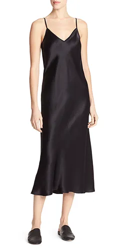 Vince Bias-Cut Satin V-Neck Midi-Length Slip Dress