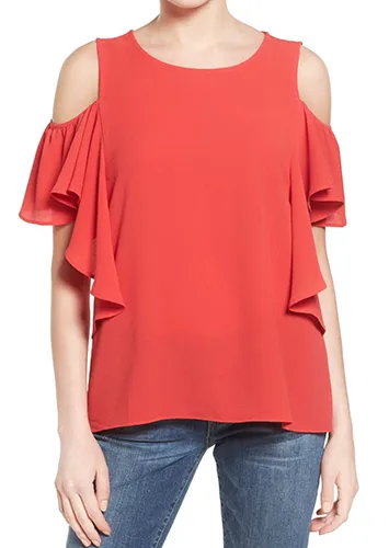 Cold Shoulder Ruffle Sleeve Top BOBEAU