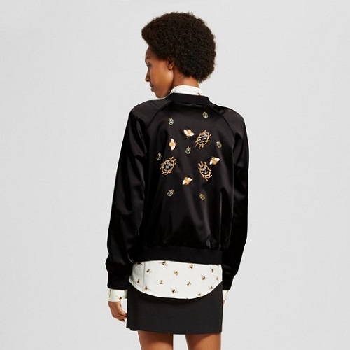 womens black satin embellished bug bomber jacket victoria beckham for target