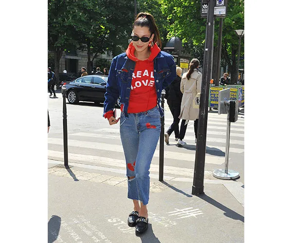 bella hadid denim on denim outfit