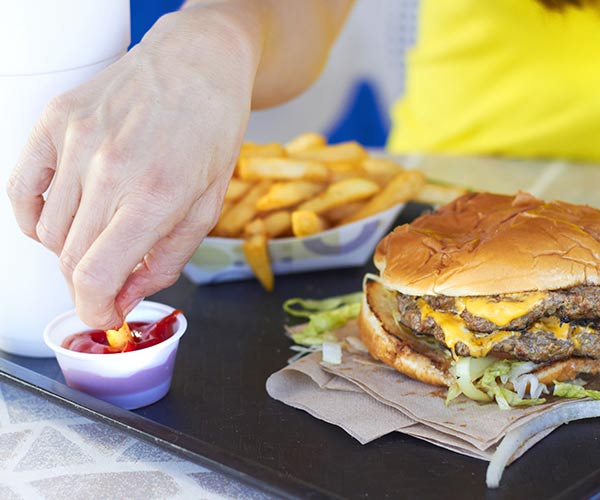 cheeseburger and fries