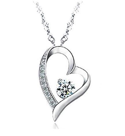 14K White Gold Overlay Sterling Silver Forever Lover Heart Pendant Necklace