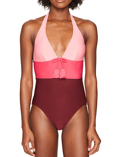 Carmel Beach #60 Color Blocked Halter One Piece Swimsuit