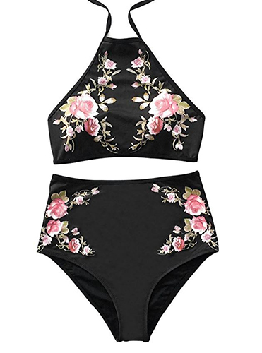 Cupshe Fashion Women's Floral Printing Halter Padding Bikini Set Beach Bathing Suit
