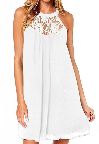 DREAGAL Women's Sleeveless Lace Patchwork Loose Casual Mini Chiffon Dress