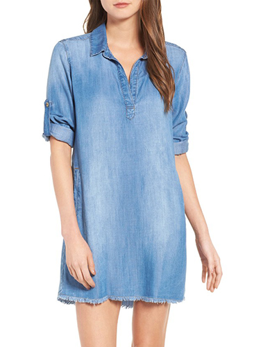 Frayed Hem Denim Shirtdress