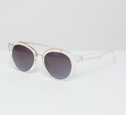 Jeepers Peepers Clear Frame Round Sunglasses with Gold Metal Detail