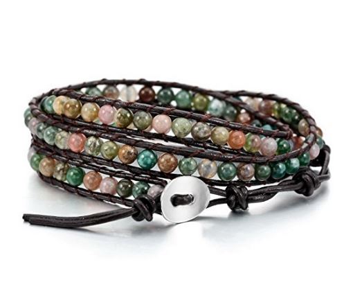 MOWOM Alloy Genuine Leather Bracelet Bangle Cuff Rope Bead 3 Wrap Adjustable