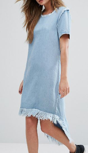 Only Raw Edge Denim Dress with High Low Hem