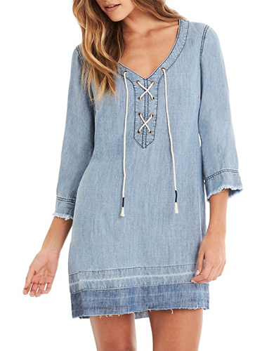 Raw Hem Lace-Up Shift Dress