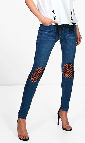 Ria Busted Knee Fishnet Skinny Jeans