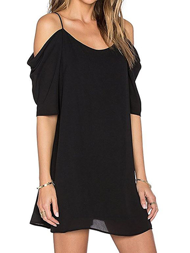 Women's Chiffon Cut Out Cold Shoulder Trumpet Sleeve Spaghetti Strap Dress Top