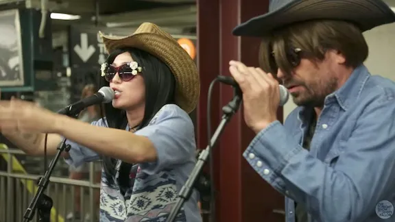"Miley Cyrus and Jimmy Fallon performing in NYC subway"