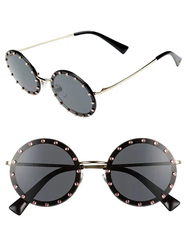 52mm Crystal Embellished Round Sunglasses