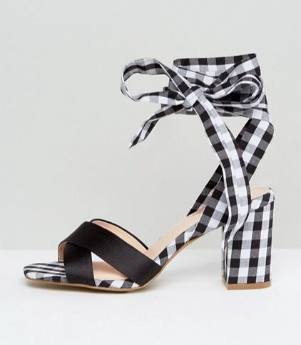 Coco Wren Tie Ankle Gingham Block Sandal