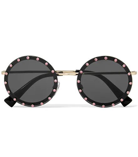 VALENTINO Round-frame embellished gold-tone sunglasses