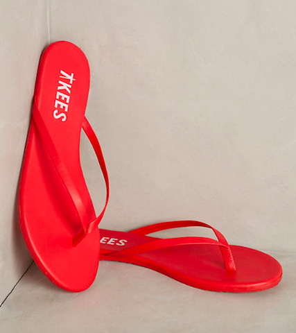 red leather flip flops
