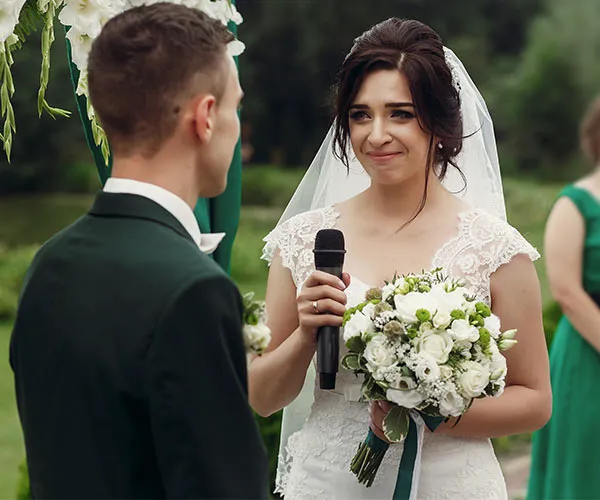 Intimate moment of a bride composing her wedding vows.