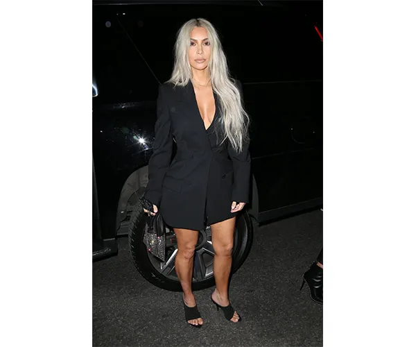 Kim Kardashian at NYFW in sheer tights