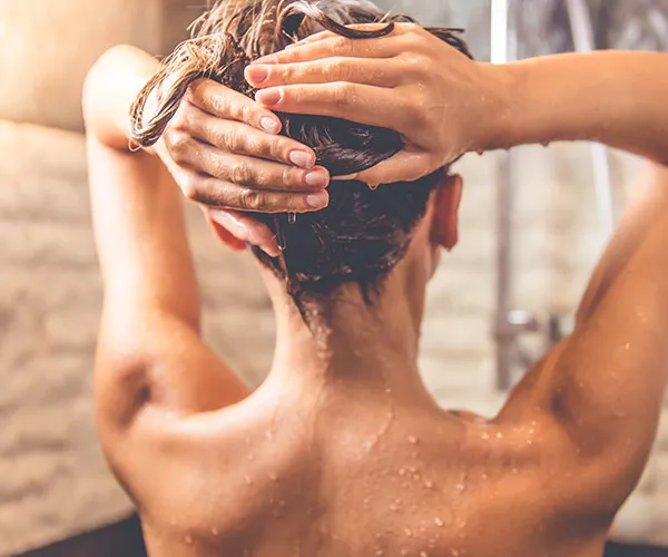 woman showering