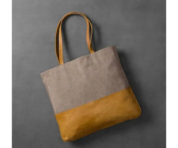 Canvas & Leather Tote Bag heart and hand 4