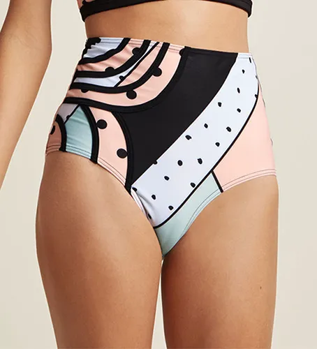 Set the Serene High-Waisted Swimsuit Bottom in Dotted Pastel