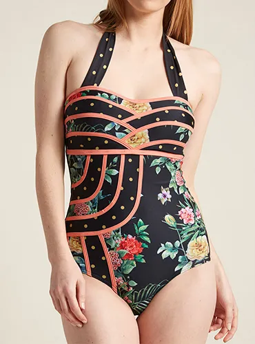 Set the Serene One-Piece Swimsuit in Black Floral