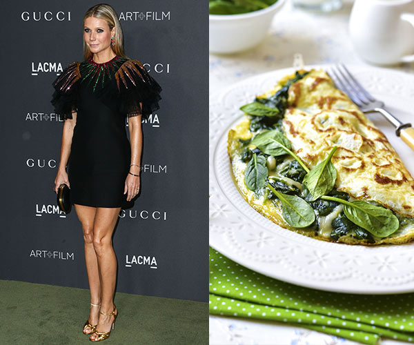 gwyneth paltrow with eggs and veggies on a plate