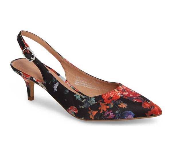 floral slingback kitten heel shoe