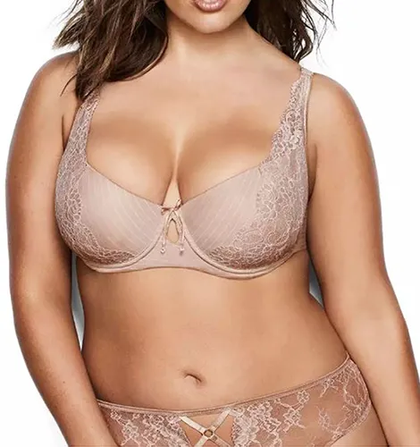 Ashley Graham Lace and Striped Diva Demi Cup Bra