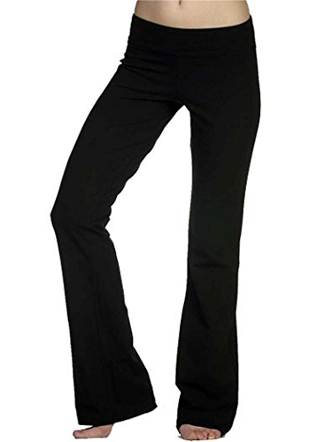 Hollywood Star Fashion Foldover Contrast Waist Bootleg Flare Yoga Pants