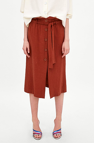 Linen Midi Skirt With Button Fastening