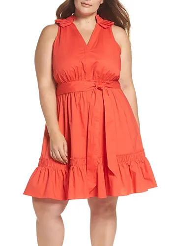 Pleat Collar Fit & Flare Dress