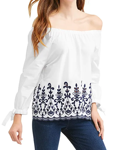 Embroidered Tie Sleeve Top
