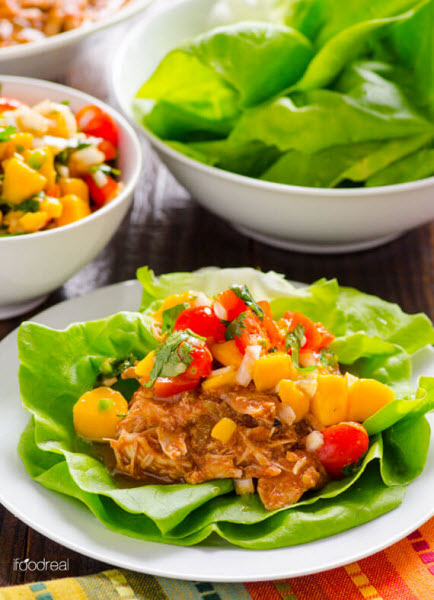 mexican chicken lettuce cups with mango salsa