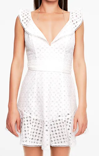 Palms Eyelet Belted Ruffle Mini Dress