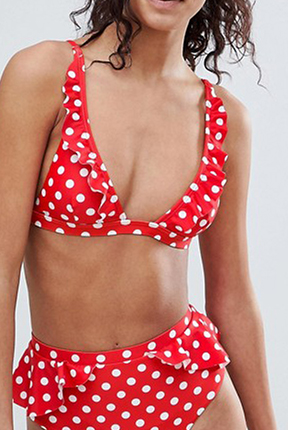 red polka dot ruffle bikini