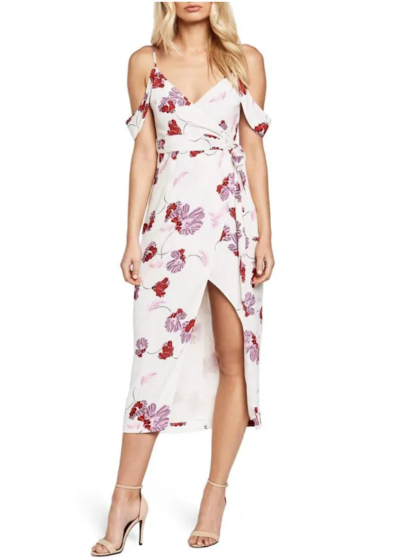 bardot floral midi dress