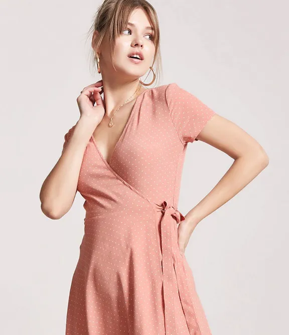 forever 21 wrap dress pink polka dots